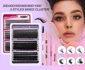 DIY eyelash extension kit with 30D-100D lash clusters, dual-end bond and seal