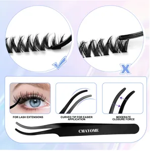 Precision black curved lash tweezers for easy DIY individual cluster application