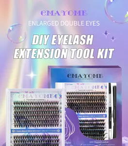 DIY lash extension kit including 240 clusters, D-curl lashes, bond and seal, and applicator