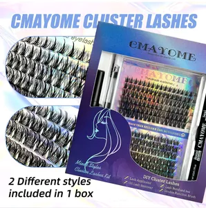 DIY cluster lashes kit with D-curl extensions, glue, seal, and applicator tool set