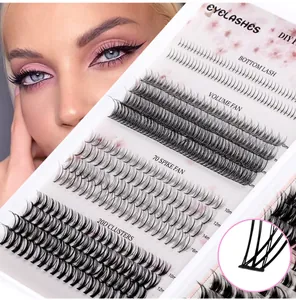 Detail view of DIY individual eyelash cluster set with volume fans and 20D clusters