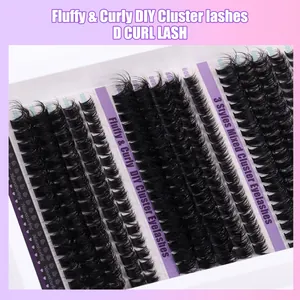 Detail of DIY cluster lashes showing D curl mixed 10D 60D 80D density synthetic fibers
