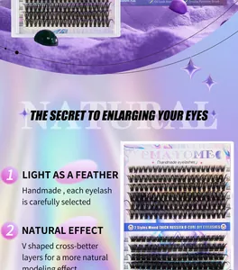Detail of DIY 240 clusters lash extensions in D-curl with 10mm to 16mm mixed lengths