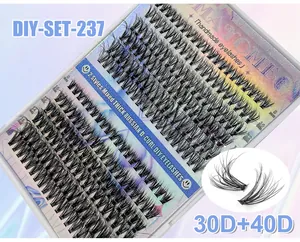 Detail view of DIY individual lash clusters set with 30D and 40D D-curl 8-16mm mixed lengths