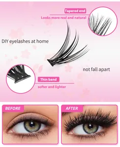 Close-up of segmented DIY lash clusters featuring a thin band and tapered tips