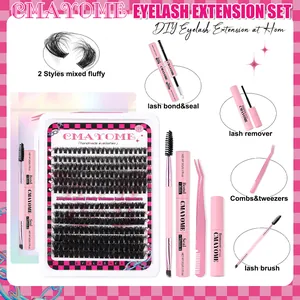 Comprehensive DIY eyelash extension kit with 10-16mm lash clusters, glue, and tweezers