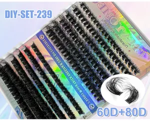 Close-up of DIY cluster lash set with Russian D-curl 60D and 80D thick eyelashes