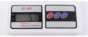Detailopname van het LCD-scherm van de SF-400 digitale keukenweegschaal met knoppen
