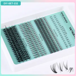 Vista de extensiones de pestañas en grupo DIY incluyendo abanicos 20D y de volumen