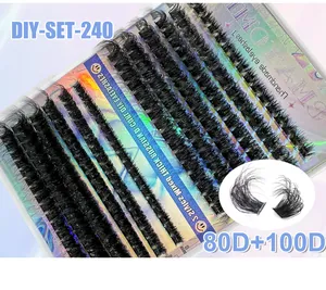 Close-up of DIY eyelash cluster set with 80D and 100D density D-curl lashes
