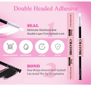 Dual-ended eyelash adhesive with bond and seal featuring biotin and vitamin E