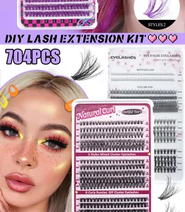 Detailed chart showing 704pcs DIY lash cluster set with various lengths from 5mm to 18mm