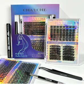 DIY cluster lashes kit with D-curl 10-16mm eyelashes, dual-ended bond and seal glue