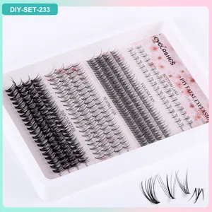 Detalle del set de extensiones de pestañas DIY con grupos 20D y abanicos de varias longitudes