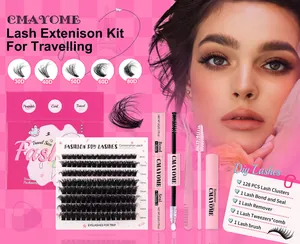 Kit d'extension de cils DIY voyage avec 128 grappes, bond, seal et outils d'application
