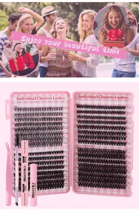 DIY cluster lash extension kit with 30D/40D segments, tweezers and bond seal