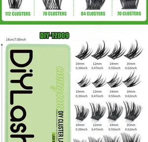 Detail showing 350 clusters DIY eyelash set with lengths from 10mm to 16mm specs