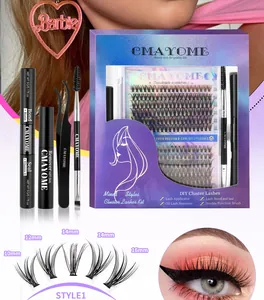 DIY eyelash cluster kit featuring multi-length lashes, bond, seal, and professional tweezers