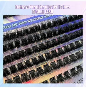 Close-up of fluffy D Curl Russian DIY cluster lashes with dense fiber detail