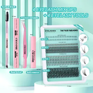 Kit de extensión de pestañas DIY con 360 grupos, pegamento, sellador, pinzas y más