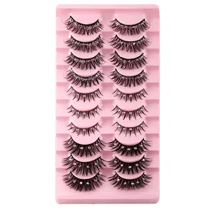 Detailed view of 10 pairs of thick false eyelashes with sparkling silver rhinestones