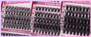 Detailed view of 30D 40D and 50D curly Russian cluster lashes in various densities