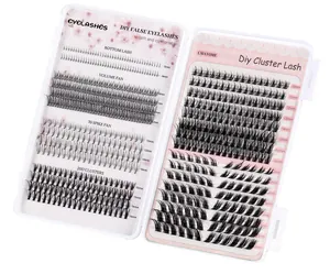 Detail view of DIY individual lash clusters set in varied lengths from 5mm to 16mm