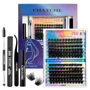 DIY cluster eyelash extension kit with D curl lashes, bond seal and remover tools