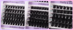 Close-up of DIY cluster lashes showing 60D 80D and 100D density for a fluffy curly look