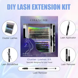 DIY Cluster Lashes Kit With Bond Seal Remover Tweezers Russian D Curl Segmented Individual Lashes Thick Volume Mixed