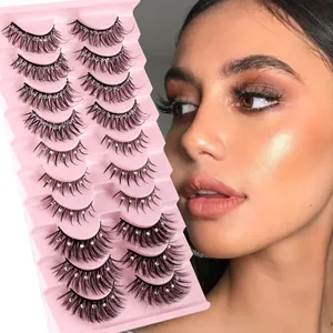 Rhinestone Glitter False Eyelashes Synthetic Fiber Cross Pattern Thick Curled Natural 3D Eye Lashes For Stage Makeup Women