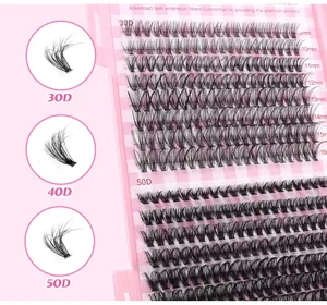 Detailed view of 30D 40D 50D individual lash cluster set with 9-16mm lengths