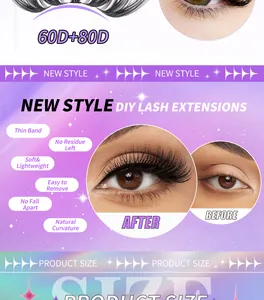 Comparison showing natural look and thin band design of DIY 60D 80D lash extensions