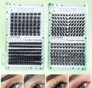 Detail view of D curl Russian cluster lashes in various lengths for DIY extensions