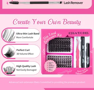 DIY eyelash extension kit in pink gift box with bond seal remover and tweezers