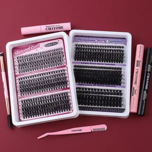 Macro detail of DIY lash extension kit with 100D volume lashes and application tools