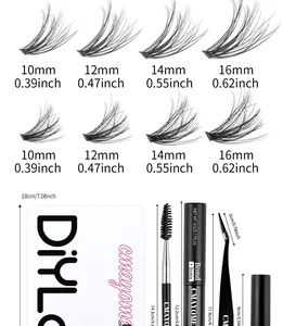 DIY eyelash extension kit showing various lengths and professional application tools