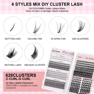 CMAYOME 628 Clusters DIY Eyelash Extensions Kit 10-16mm Mixed Lengths C D Curl Set