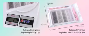 Kit de extensión de pestañas DIY con peso en báscula y dimensiones detalladas del paquete