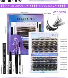 DIY eyelash extension kit with 30D/40D clusters, glue, remover, and precision tweezers