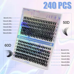 DIY Cluster Lashes Kit 240PCS 50D 60D Russian Volume Mixed Length 8-16mm D-Curl