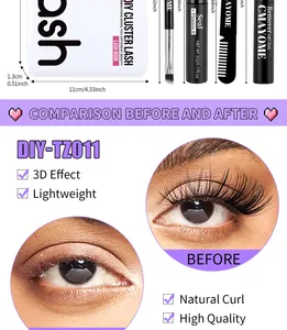Professional DIY cluster lash extension kit with glue seal, remover and 3D volume lashes