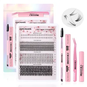 Kit de Extensión de Pestañas DIY Profesional Longitudes Mixtas Volumen Fan Spike Clusters Pestañas Postizas Segmentadas Con Pegamento Sellador Removedor Pinzas Herramientas