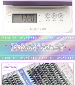 Detail view of the DIY-TZ004 eyelash extension set shown on a digital kitchen scale