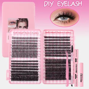 DIY eyelash extension kit with 640 clusters 30D 40D 50D lashes bond seal and remover