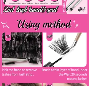 Detail of 2-in-1 lash bond and seal showing dual-end design and application steps