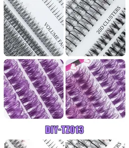 Detailed macro view of 20D fan clusters DIY lash extensions in black and purple colors