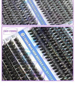 Macro view of D-curl Russian style thick cluster lashes in 10mm 12mm 14mm lengths