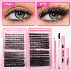 DIY cluster eyelash extension kit with 640 clusters bond seal and remover tools