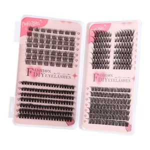 DIY Cluster Wimpern-Verlängerung Set mit 30D 40D 60D dichten Curls in rosa Box